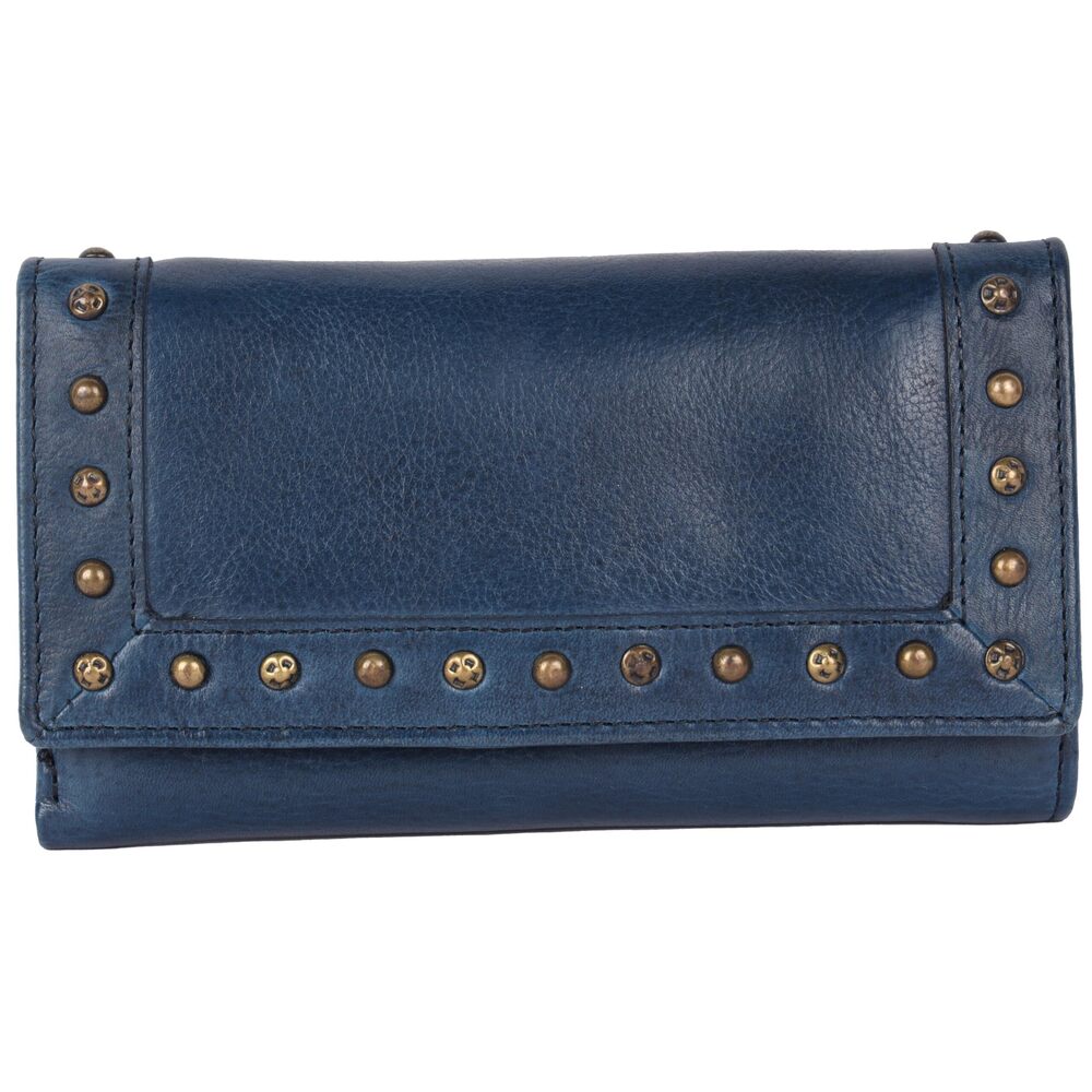 Leather Fold-Over Wallet with Stud Detail - Blue